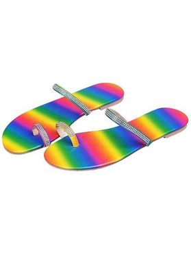 Summer Sandals Artificial Diamond Rainbow Pattern Beach Sandals