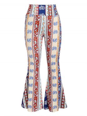 Pantalon Bohémien Long Évasé à Imprimé Floral Tribal à Taille Haute