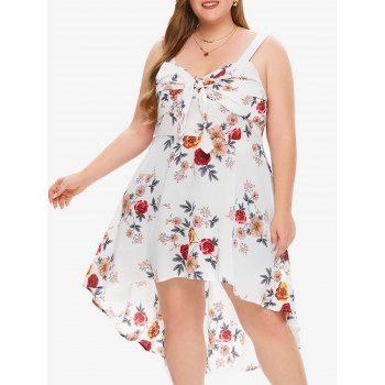 

Plus Size Flower Bowknot High Low Dress, White