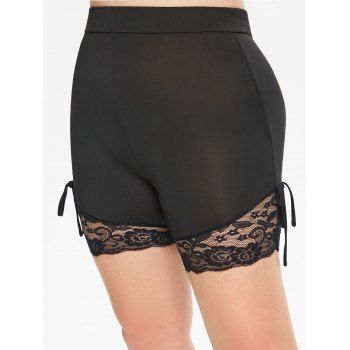 

Plus Size Lace Hem Panel Bowknot High Rise Shorts, Black