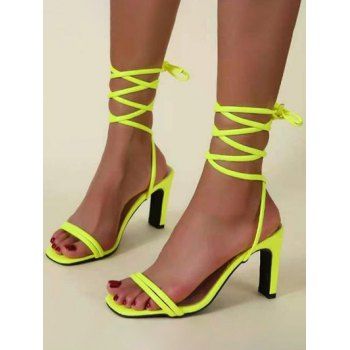 

Neon High Block Heel Lace Up Sandals, Green