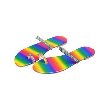 

Summer Sandals Artificial Diamond Rainbow Pattern Beach Sandals, Multicolor