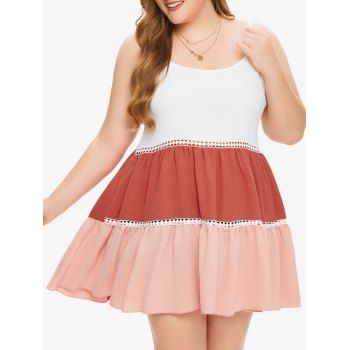 

Plus Size Dress Colorblock Dress Hollow Out Lace Insert Sleeveless Casual A Line Mini Summer Dress, Multicolor