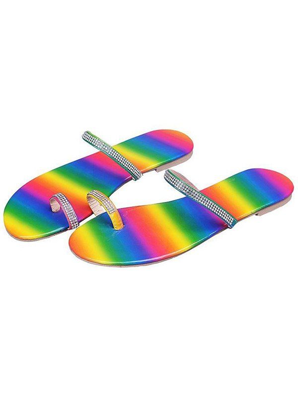 Sandales de Plage D'Eté Motif de Diamant Artificiel Arc-en-ciel - multicolor EU 38