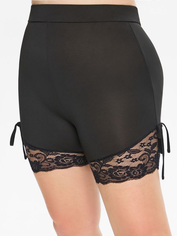 Short Panneau en Dentelle à Coupe Haute de Grande Taille avec Nœud Papillon - Noir 5X