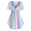 Plus Size T Shirt Ombre Rainbow Pastel Twisted Front Empire Waist Skirted T-shirt - multicolor 5X