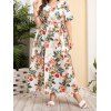 Plus Size Dress Allover Flower Print Vacation Dress Surplice Belted Short Sleeve Curve Maxi Dress - LIGHT YELLOW 2XL