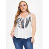 Plus Size Tank Top Dream Catcher Feather Print Flower Lace Strappy Tank Top - WHITE 5X
