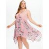 Plus Size Floral Print Chiffon Empire Waist Handkerchief Cami Dress - LIGHT PINK 4X