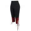 Plus Size Capri Leggings Plaid Print Panel Lace Up Elastic Waist Casual Summer Leggings - BLACK 5X