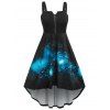 Plus Size High Low Galaxy Print Front Zip Cami A Line Dress - BLUE L