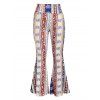Tribal Floral Print Flare Pants Wide High Waist Bohemian Long Bell Pants - multicolor M