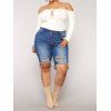 Plus Size Jeans Ripped Jeans Frayed Hem Solid Color Zipper Fly Pockets Summer Casual Knee Length Denim Shorts - BLUE 2XL