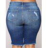 Plus Size Jeans Ripped Jeans Frayed Hem Solid Color Zipper Fly Pockets Summer Casual Knee Length Denim Shorts - BLUE 2XL