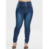 Plus Size Jeans Zipper Fly Solid Color Jeans Pockets Button Long Casual Denim Pants - DEEP BLUE XL