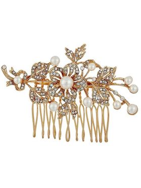 Bride Hair Comb Hollow Out Flower Leaf Faux Pearl Hair Comb Trendy Elegant Hair Accessories