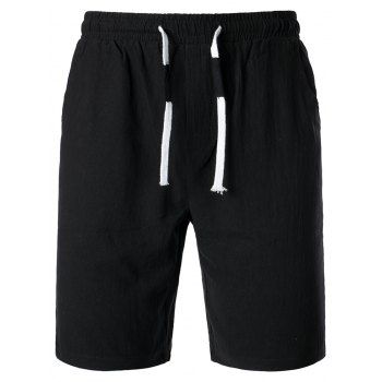 

Summer Shorts Cotton Solid Color Drawstring Elastic Waist Basic Casual Shorts, Black