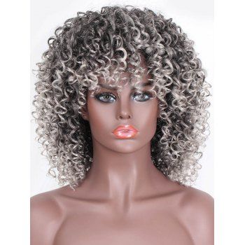 

Highlight Wig Deep Curly Wig Full Bang Medium Trendy Synthetic Hair, Multicolor b