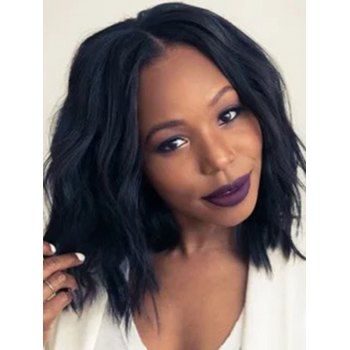 

Wavy Wig Solid Color Wig Middle Part Medium Trendy Heat Resistance Synthetic Hair, Black