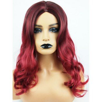

Ombre Wig Waxy Wig Middle Part Long Elegant Trendy Heat Resistance Synthetic Hair, Deep red