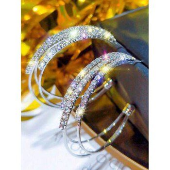 Fashion Women C-shaped Hoop Earrings Rehinestone Layered Geometric Alloy Earrings Jewelry Online Silver