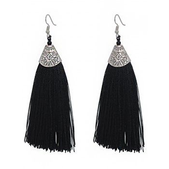 

Ethnic Drop Earrings Tassel Earrings Bohemian Vacation Earrings, Black