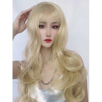 

Long See Thru Bang Body Wave Wig Heat Resistant Synthetic Wig, Light yellow