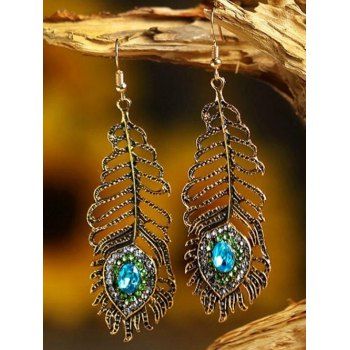 

Vintage Earrings Artificial Crystal Hollow Out Feather Hook Drop Earrings, Golden