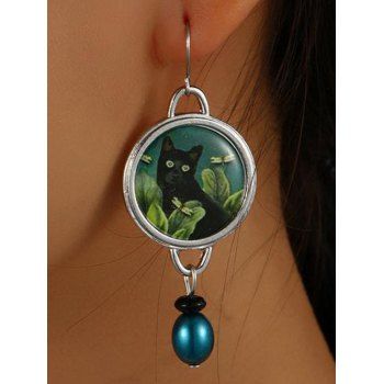 

Vintage Earrings Black Cat Round Pattern Hook Drop Earrings, Multicolor