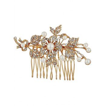 

Bride Hair Comb Hollow Out Flower Leaf Faux Pearl Hair Comb Trendy Elegant Hair Accessories, Golden