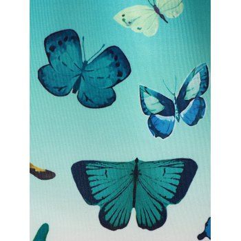 Plus Size Tank Top Butterfly Print Tank Top Lace Panel Mock Button Summer Casual Top