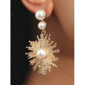 

Sun Pattern Artificial Pearl Alloy Drop Earrings, Golden