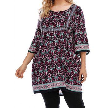 

Plus Size Dress Bohemian Dress Floral Printed Half Sleeve Loose Ethnic Vacation Mini Dress, Multicolor