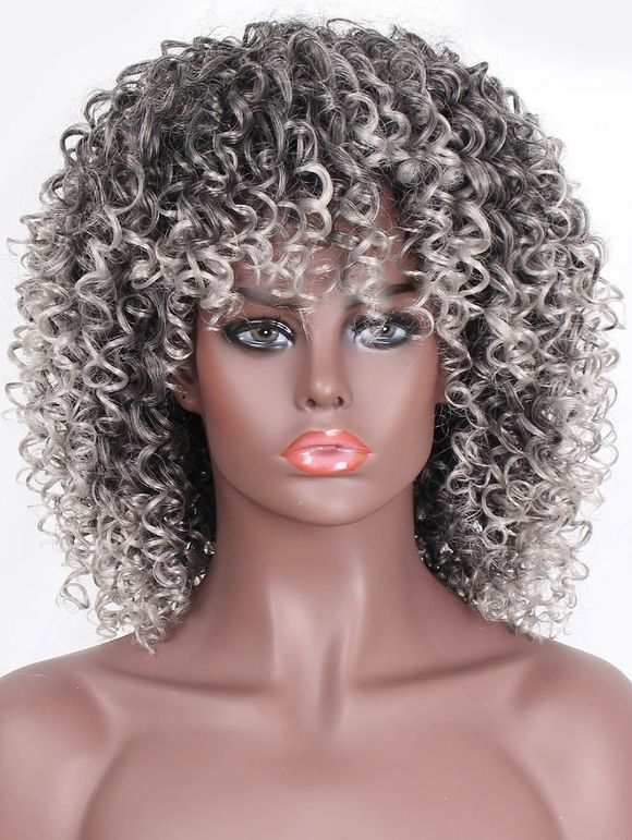 Perruque de Cheveux Synthétique Mi-Longue Bouclée Lumineuse avec Frange - multicolor B 