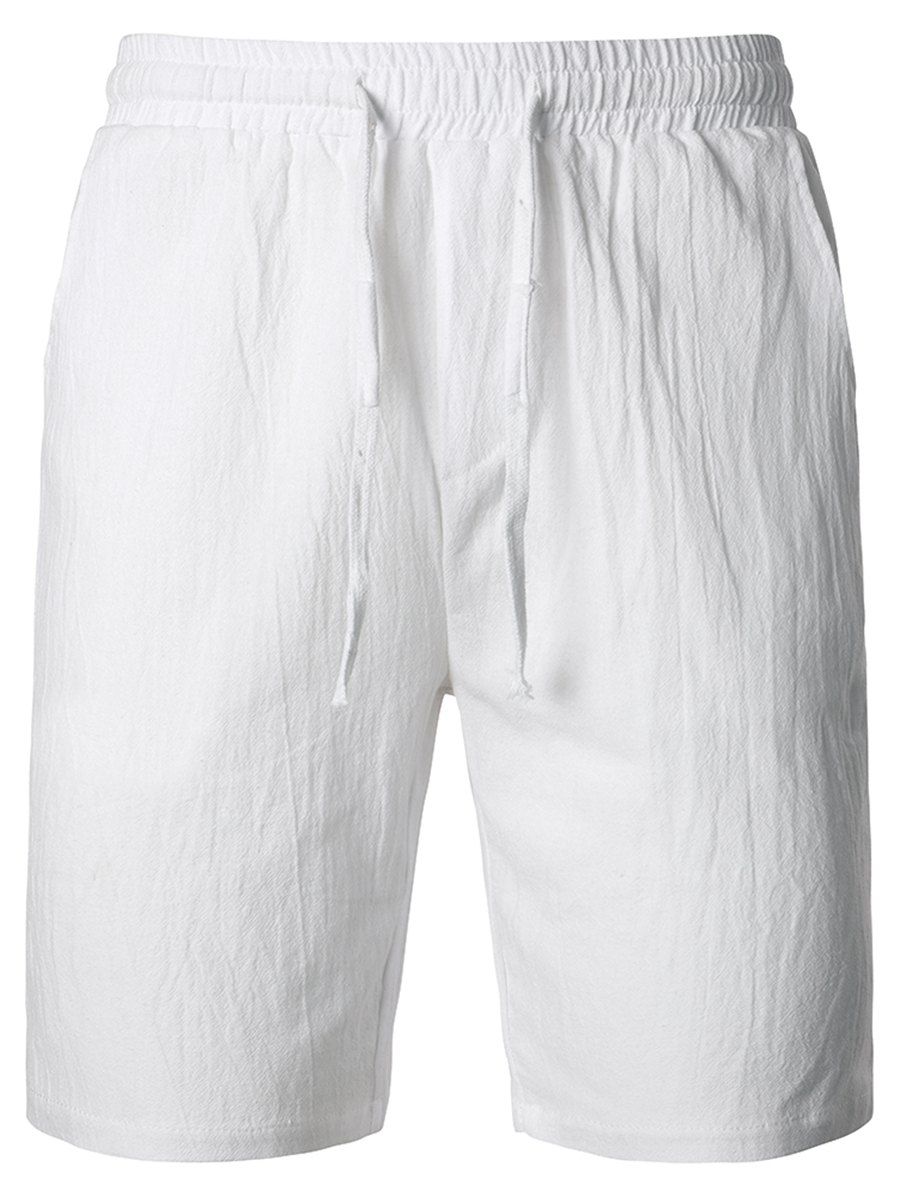 Short de Base Décontracté en Couleur Unie en Coton Taille Elastique à Cordon - Blanc M