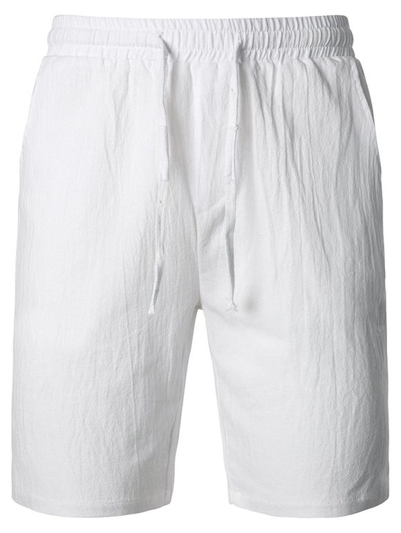 Short de Base Décontracté en Couleur Unie en Coton Taille Elastique à Cordon - Blanc XXXL