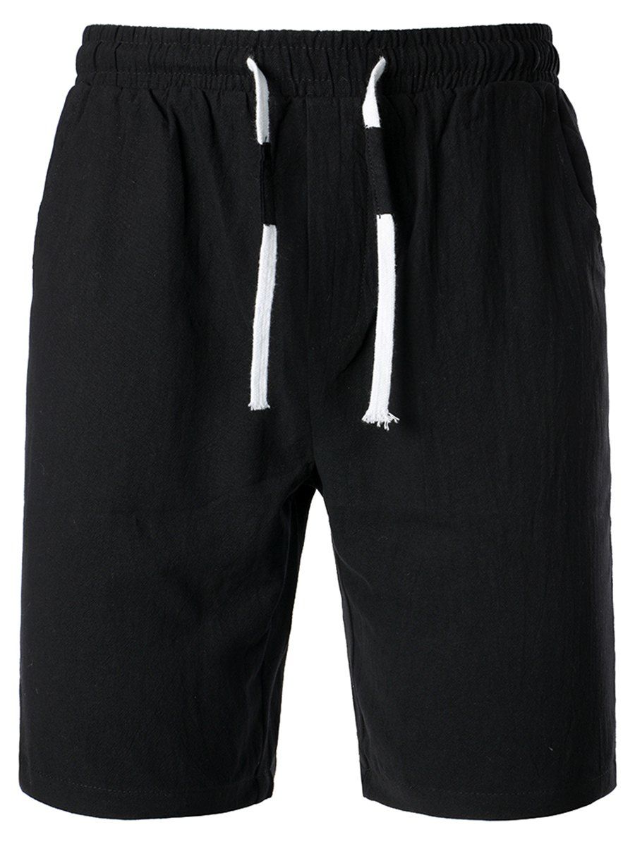 Short de Base Décontracté en Couleur Unie en Coton Taille Elastique à Cordon - Noir XL