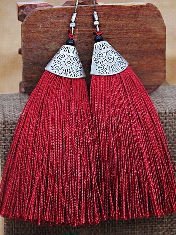 Boucles D'Oreilles Pendantes Motif Pompons Style Bohémien Ethnique - Rouge 