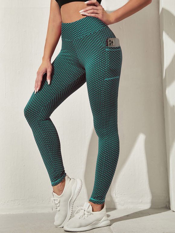 Legging de Sport de Yoga Moulant Tissu Imprimé à Taille Large - Vert profond XL