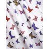 Casual Midi Dress Butterfly Flower Print Empire Waist Ruched Mesh Overlay Summer Vacation Dress - LIGHT PINK M