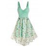 Casual Midi Dress Butterfly Flower Print Empire Waist Ruched Mesh Overlay Summer Vacation Dress - LIGHT PINK 2XL