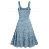 Space Dye Mock Button Cinched Ruched Tie Up Flare A Line Dress - LIGHT BLUE L