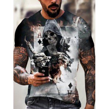 

Gothic T Shirt Fire Card Skull Print T Shirt Short Sleeve Round Neck Summer Casual Tee, Multicolor