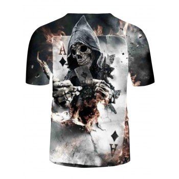 Gothic T Shirt Fire Card Skull Print T Shirt Short Sleeve Round Neck Summer Casual Tee