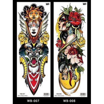

2 Pcs Temporary Tattoo Stickers Full Arm Character Animal Floral Print Trendy Stickers, Multicolor
