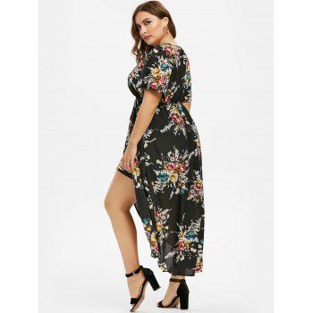 Plus Size Dress Floral Dress Flowy High Waisted Surplice High Low Maxi Dress