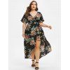 Plus Size Floral High Low Flowy Surplice Maxi Dress - BLACK L