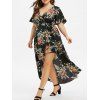 Plus Size Dress Floral Dress Flowy High Waisted Surplice High Low Maxi Dress - BLACK 2X