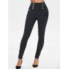 Legging Moulant Boutonné en Couleur Unie à Taille Large - Noir M