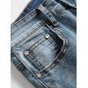 Distressed Ripped Jeans Pleated Patchwork Faded Wash Long Straight Casual Denim Pants - BLUE 36